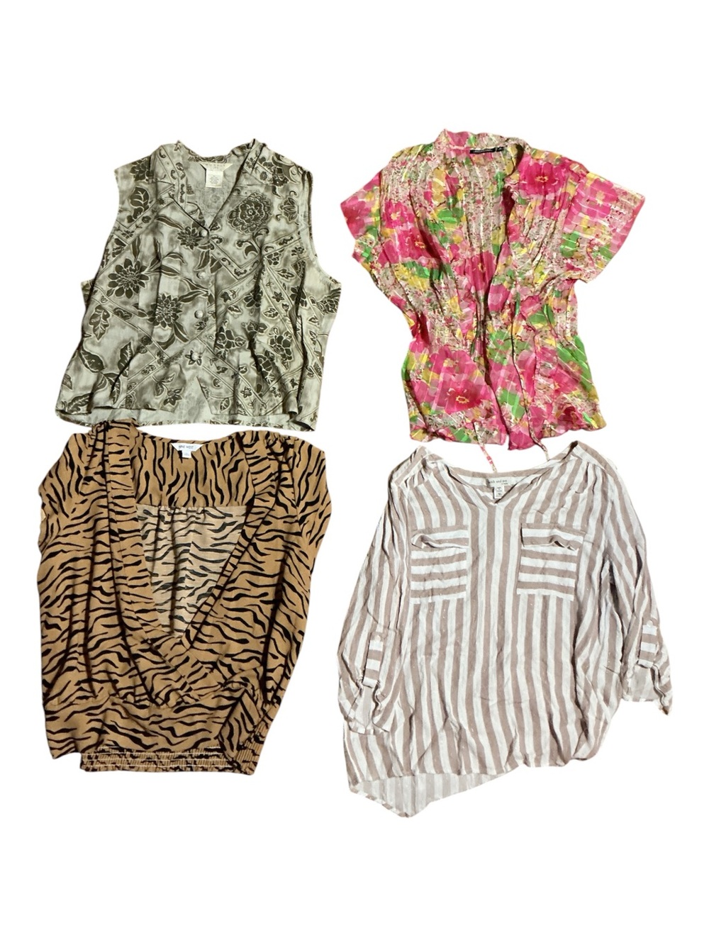 Mixed Women Tops Pack - Pink Floral, Tan Zebra, Gray Floral, Beige Stripe